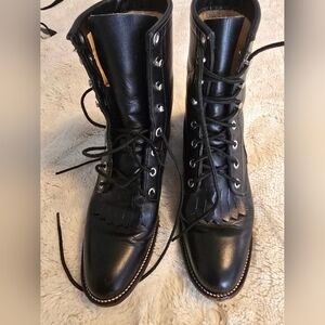 Justin Women's Leather Lace-UpAnkle Roper Western Boots Black Size 61/2b